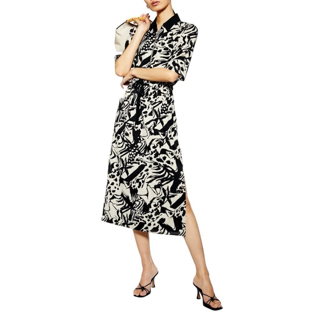 Topshop Black and Tan Waist Tie MIDI Shirtdress